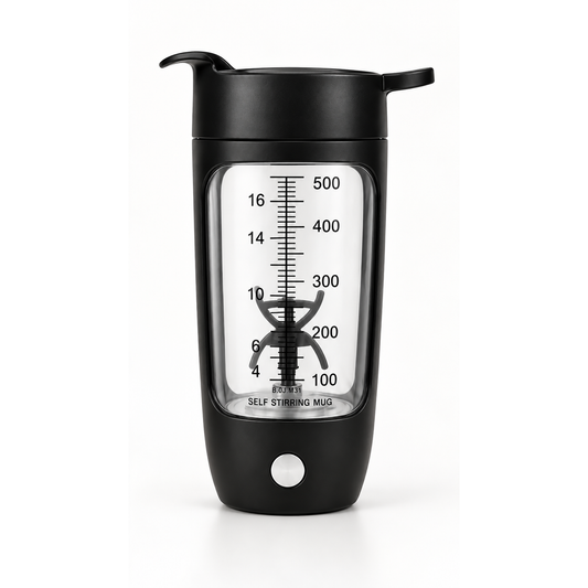 Turbo Shaker electric protein shaker in black, front view